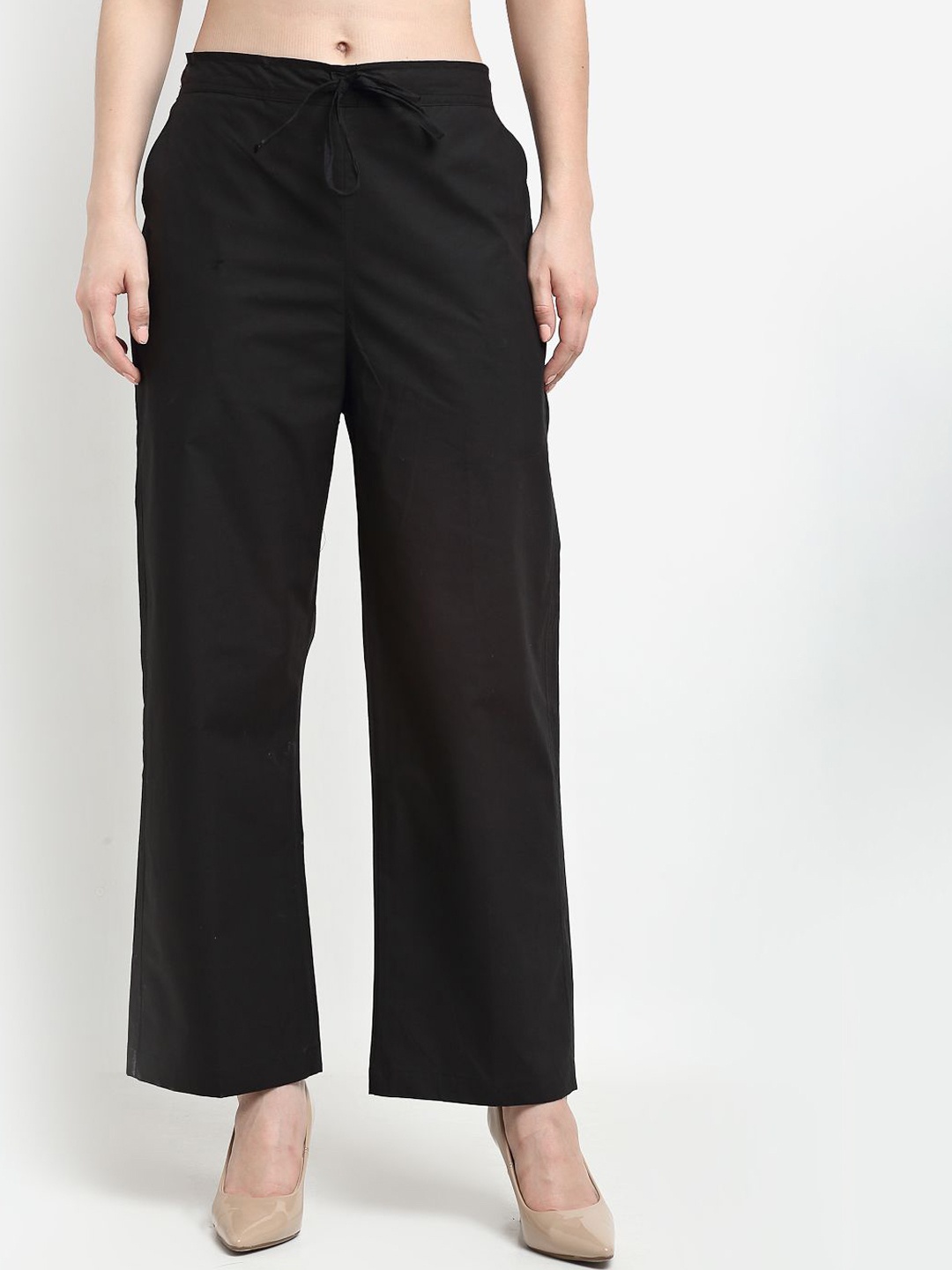 

GRACIT Women Mid-Rise Flat-Front Straight Fit Regular Trousers, Black