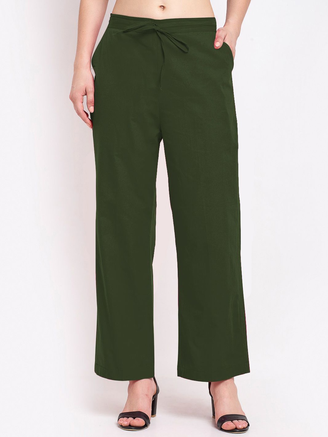 

GRACIT Women Mid-Rise Flat-Front Straight Fit Parallel Trousers, Green