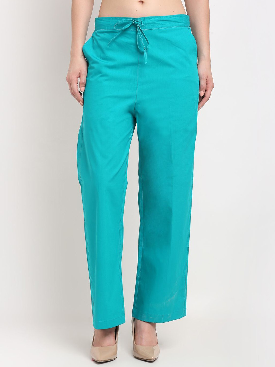 

GRACIT Women Mid-Rise Regular Fit Casual Trousers, Turquoise blue