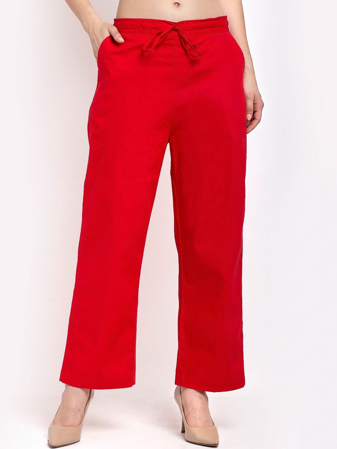 

GRACIT Women Mid-Rise Regular Fit Casual Trousers, Red
