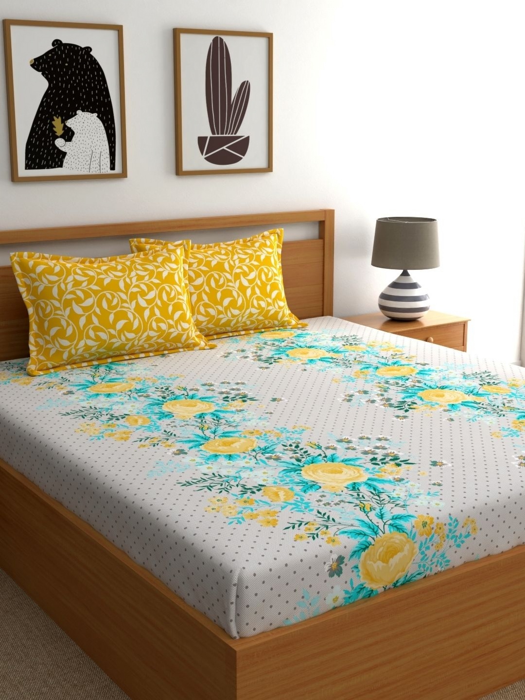

Home Ecstasy Yellow & White Floral 140 TC Queen Bedsheet With 2 Pillow Covers