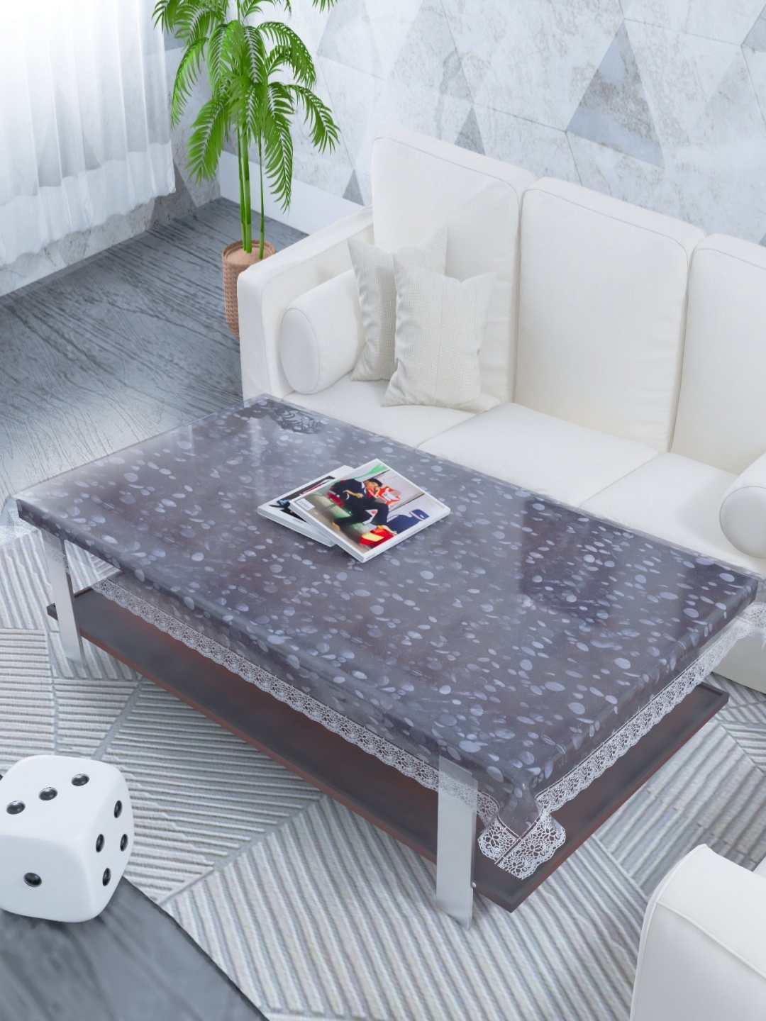 TANLOOMS Transparent & Silver Toned Waterproof 2-Seater Table Cover