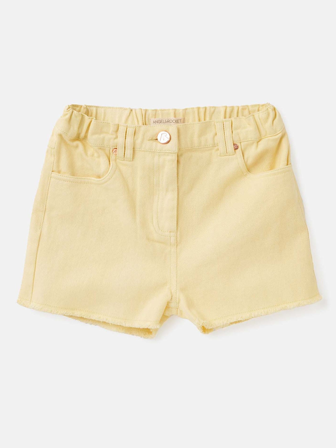 

Angel & Rocket Girls Mid-Rise Slim Fit Above Knee Cotton Hot Pants Shorts, Yellow