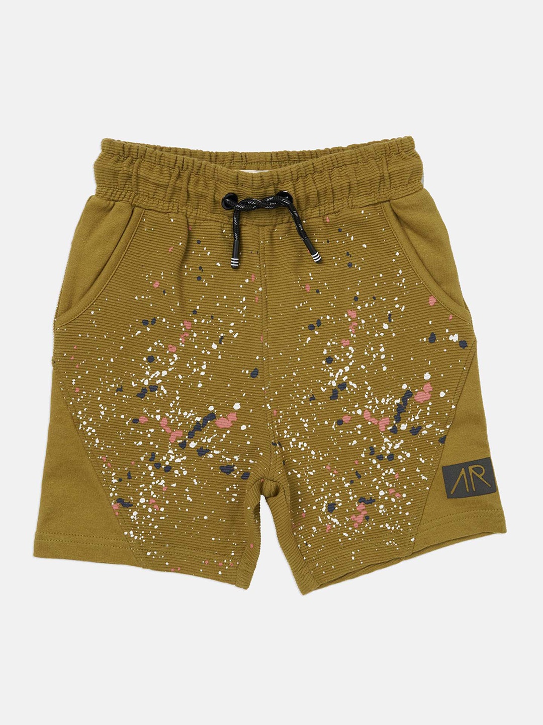 

Angel & Rocket Boys Printed Mid-Rise Slim Fit Regular Shorts, Olive