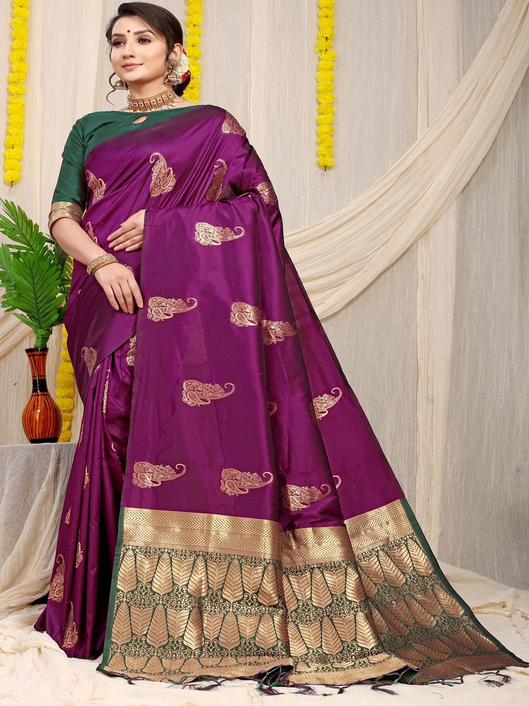 

SGF11 Woven Design Zari Art Silk Kanjeevaram Saree, Purple