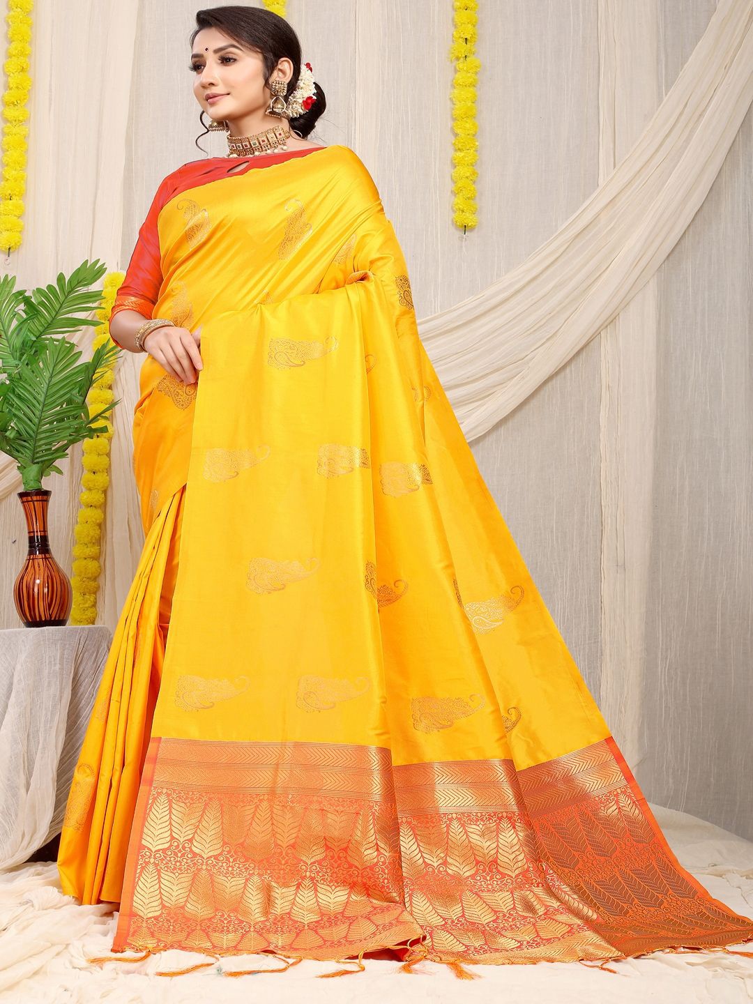 

SGF11 Woven Design Zari Kanjeevaram Saree, Mustard
