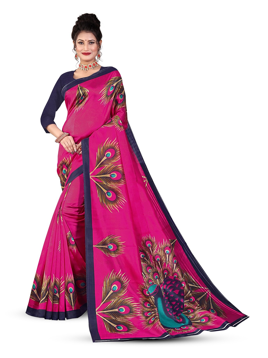 

RUNAYA NX Ethnic Motifs Pure Silk Saree, Pink