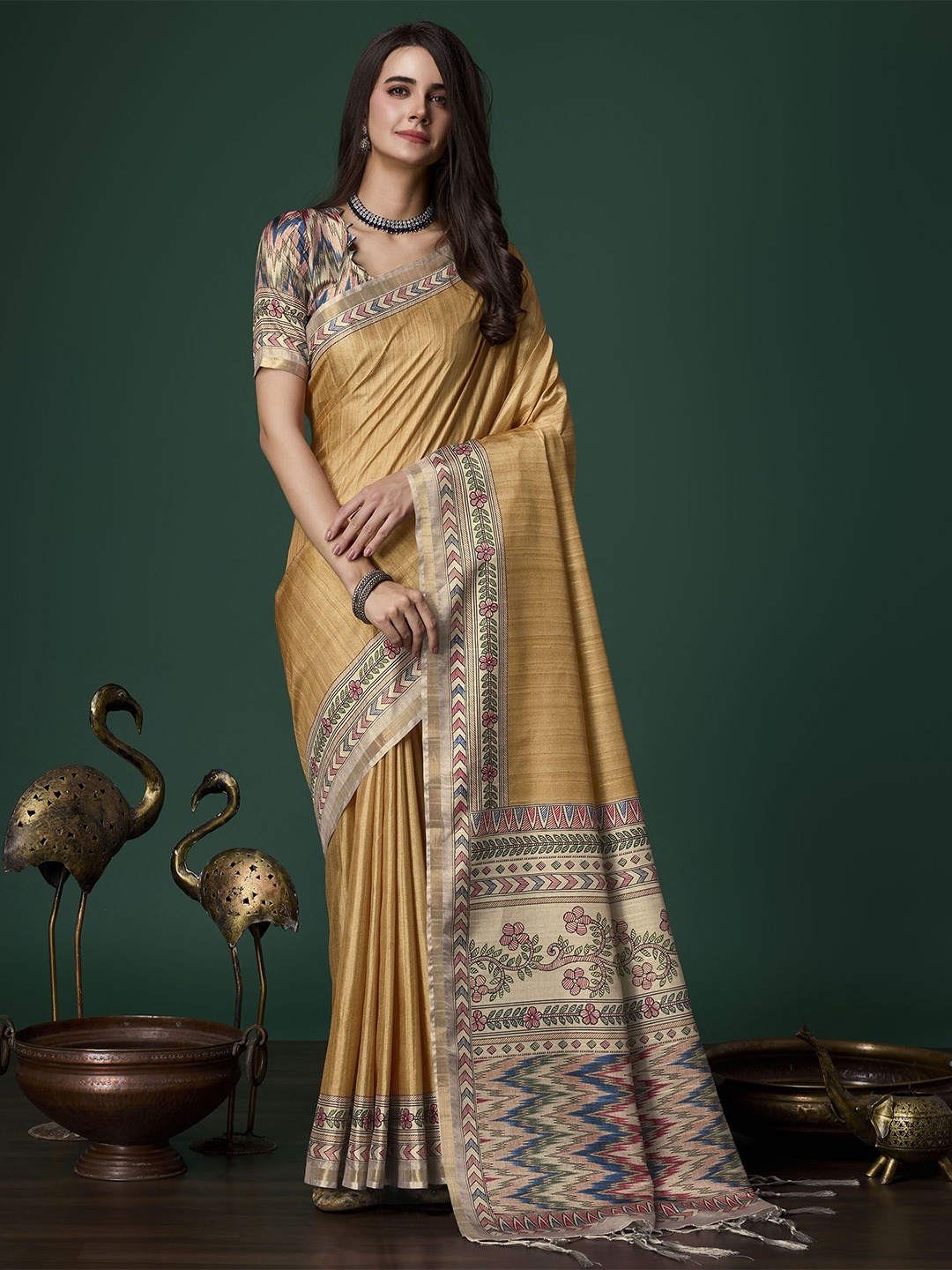 

Mitera Embroidered Saree With Blouse Piece, Gold