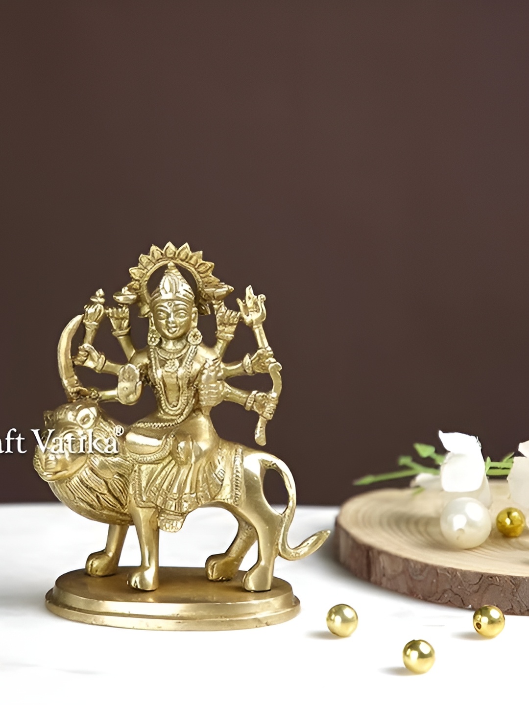 

Aura Gold-Toned Brass Durga Sherawali Maa Idol Showpieces