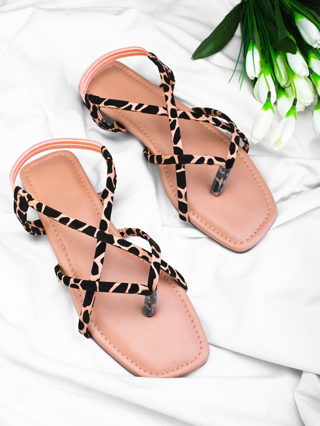 

Apratim Printed Open Toe Flats, Rose gold