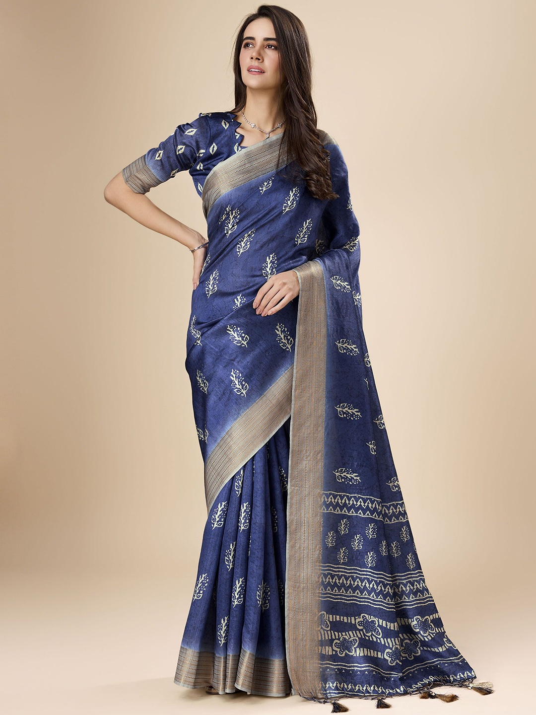 

Mitera Floral Zari Saree, Blue