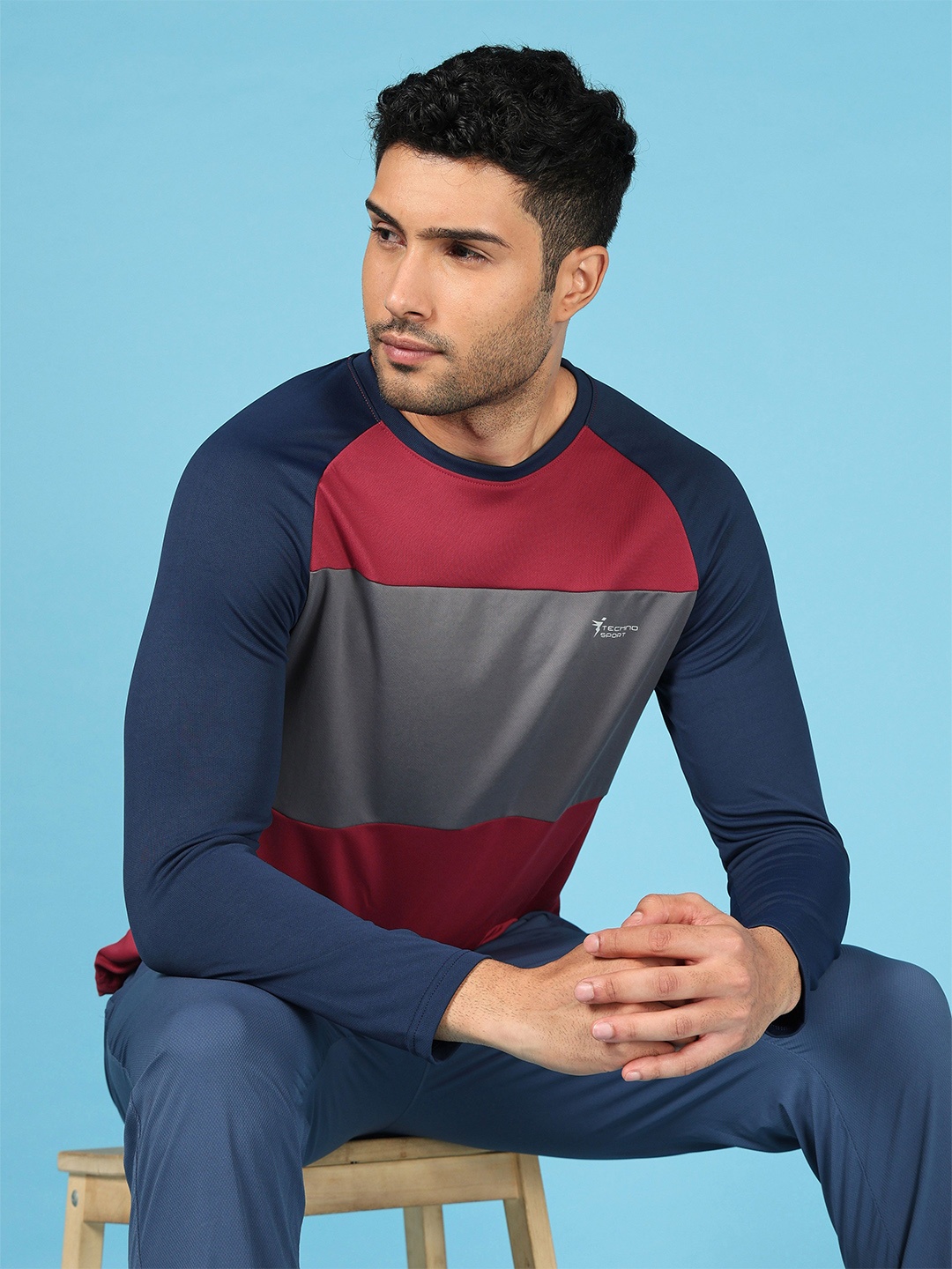 

Technosport Colourblocked Round Neck Techno Cool+ UPF50 Slim Fit Sports T-shirt, Red