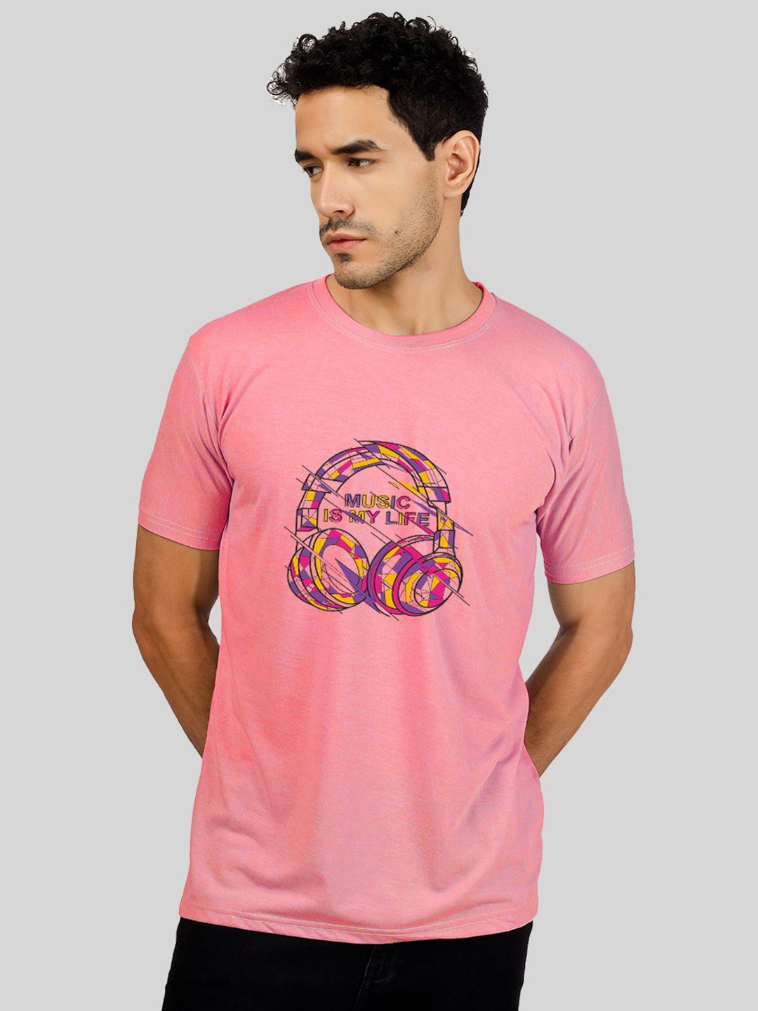 

Greylongg Graphic Printed Round Neck T-shirt, Pink