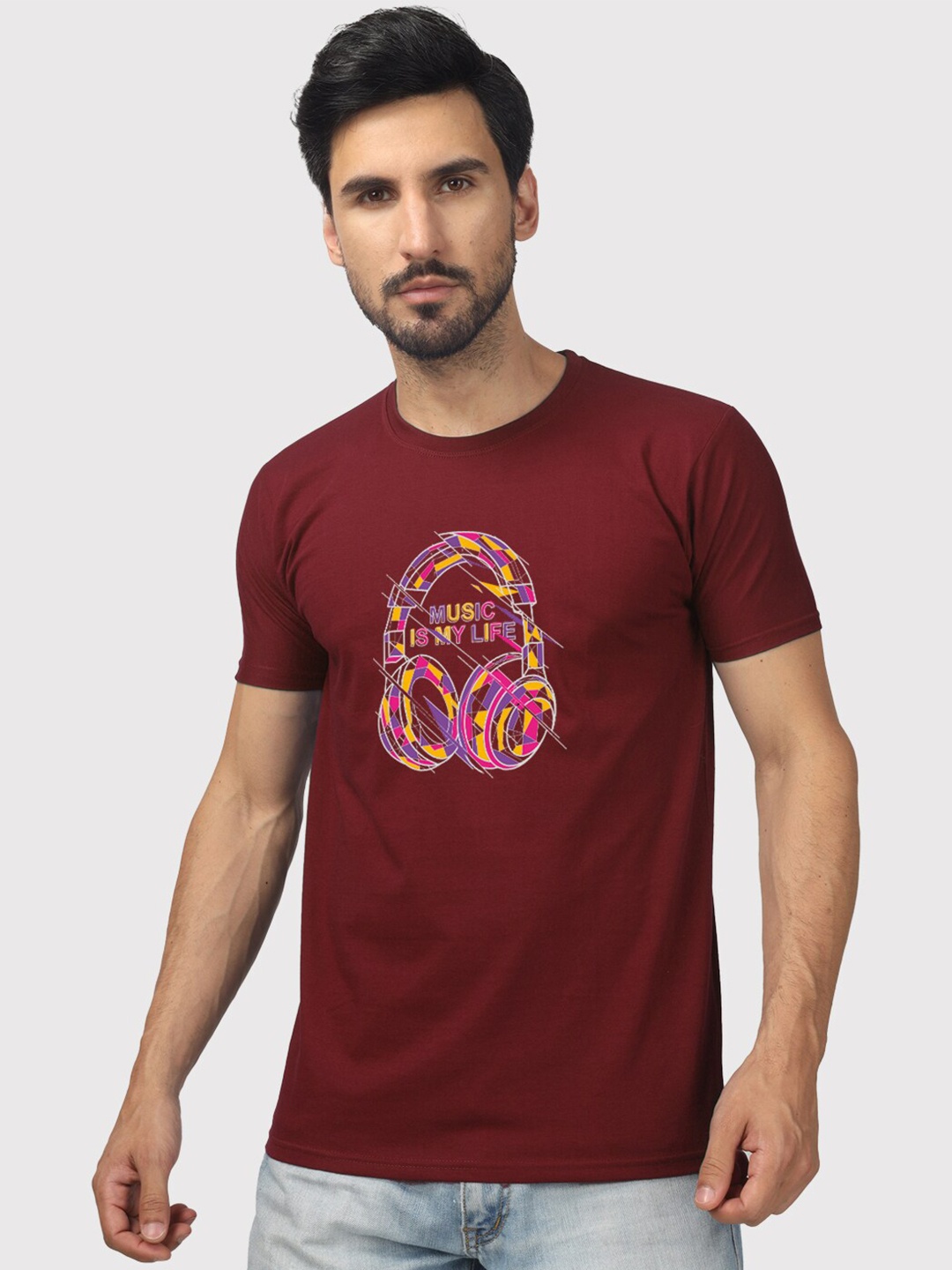 

Greylongg Graphic Printed Round Neck Regular T-shirt, Maroon