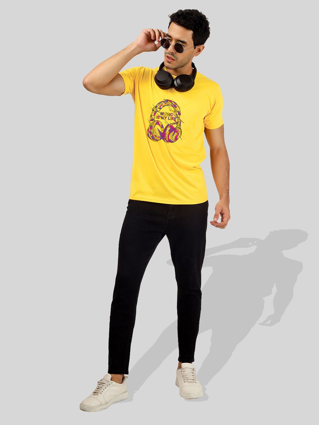 

Greylongg Graphic Printed Round Neck Regular T-shirt, Yellow