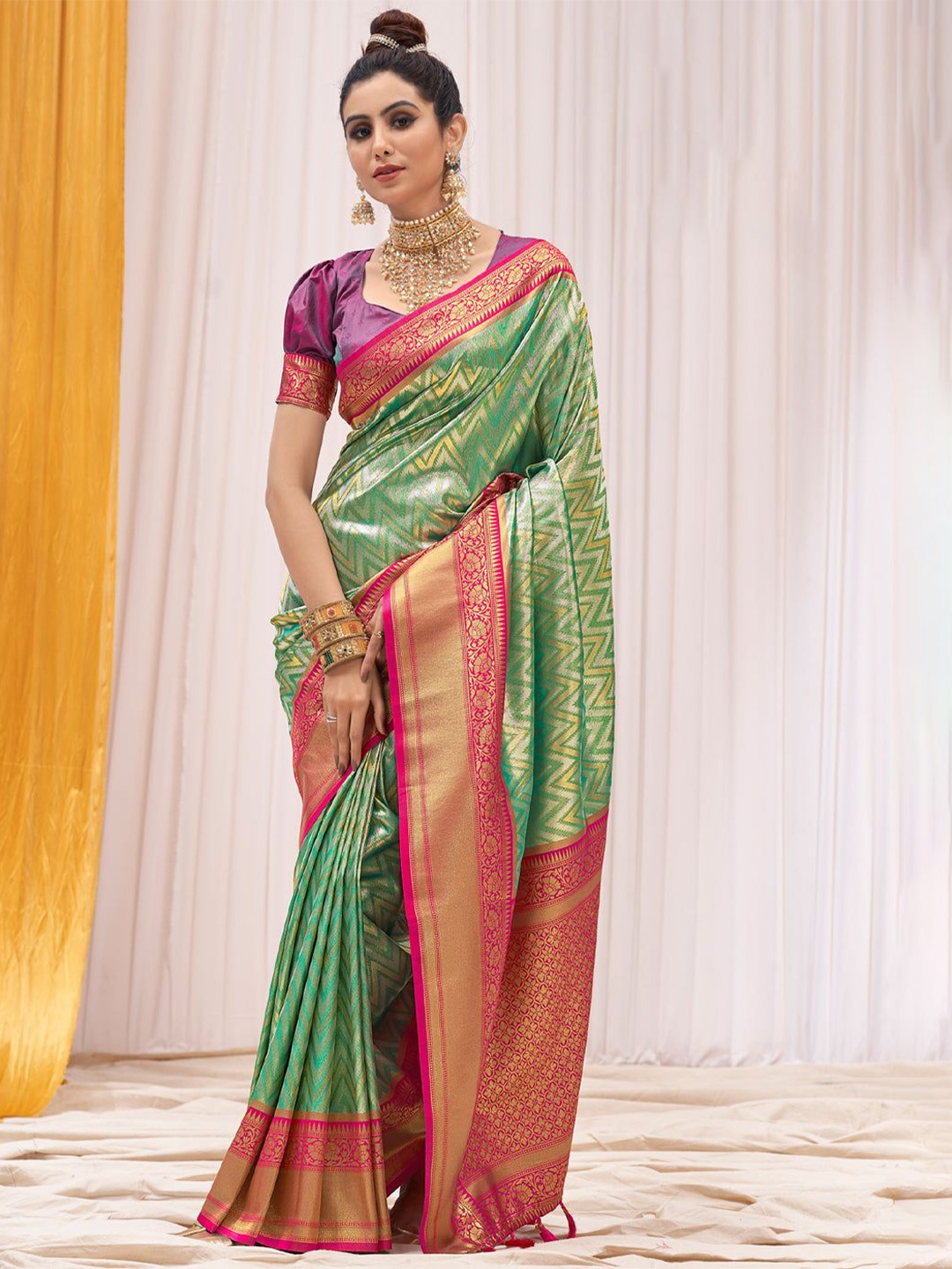 

MySilkLove Woven Design Zari Kanjeevaram Saree, Green