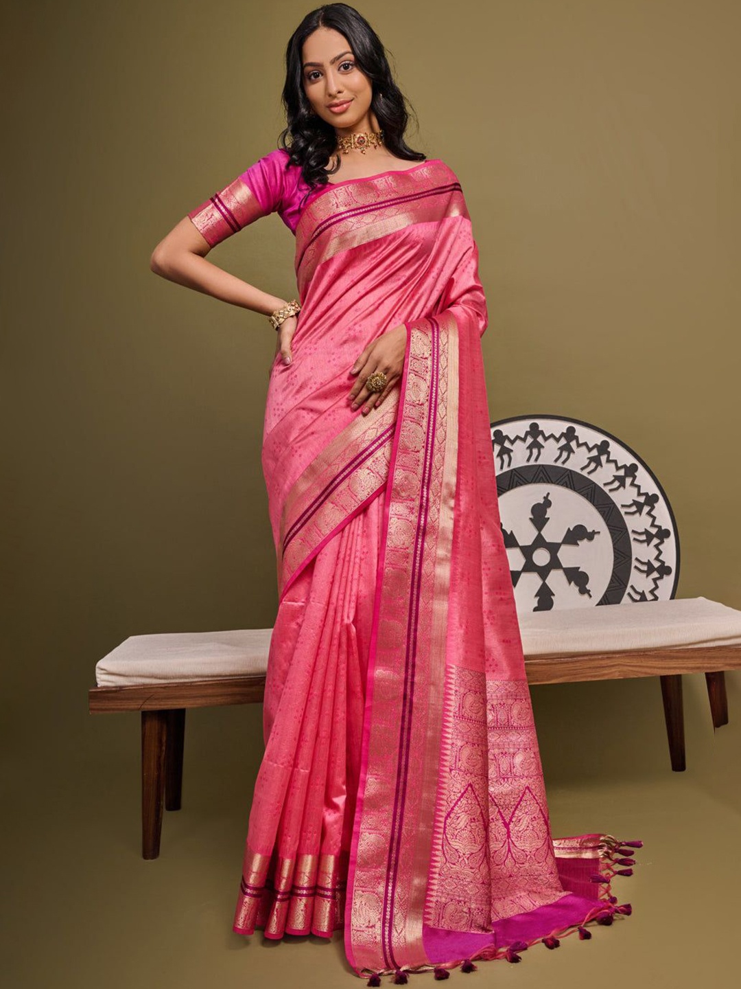 

MySilkLove Woven Design Zari Banarasi Saree, Pink