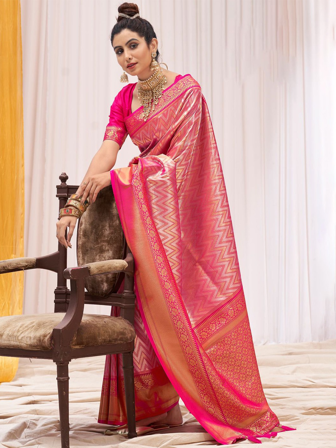 

MySilkLove Woven Design Zari Kanjeevaram Saree, Pink