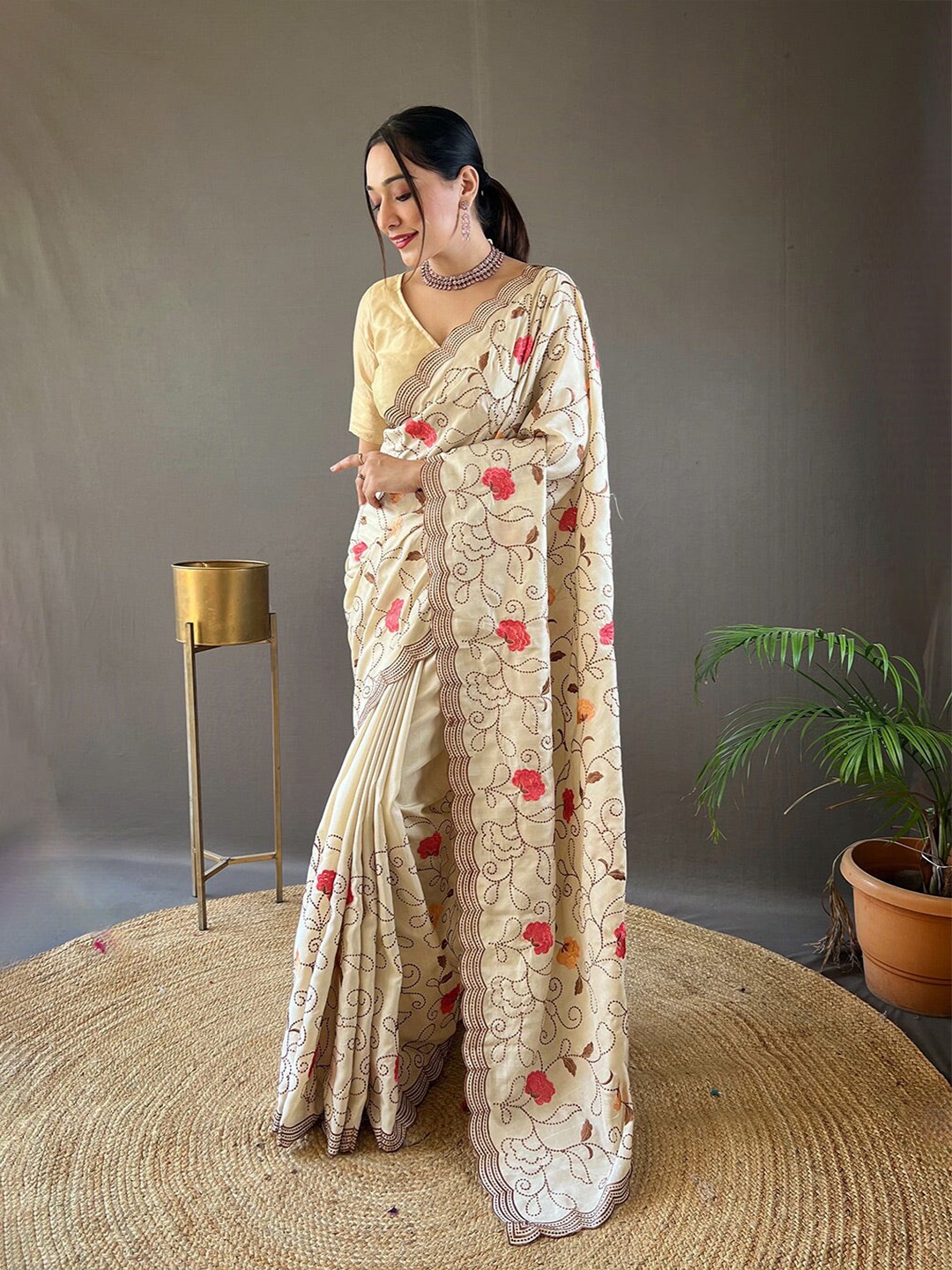 

MySilkLove Woven Design Zari Tussar Saree, Cream
