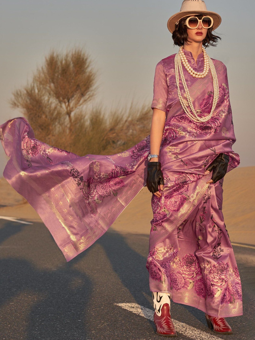 

MySilkLove Floral Zari Tussar Saree, Purple