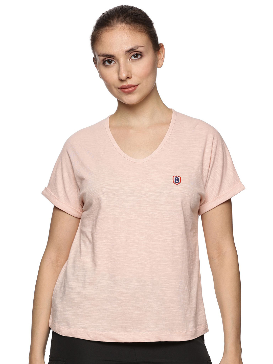 

DOMIN8 Short Sleeves Round Neck Knitted Cotton Relaxed Fit T-shirt, Pink