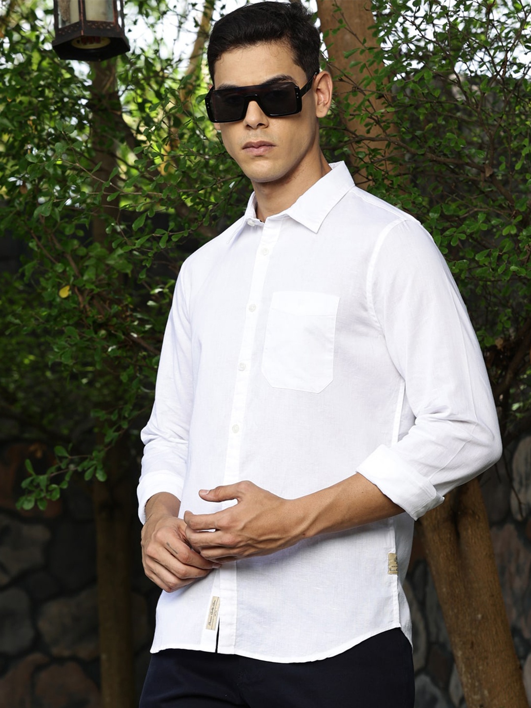 

Thomas Scott Premium Spread Collar Long Sleeves Linen Cotton Casual Shirt, White