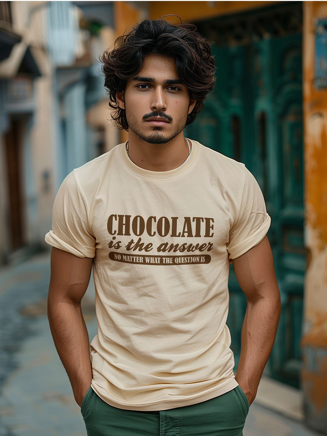 

MOD ECRU Round Neck Printed Cotton T-shirt, Cream