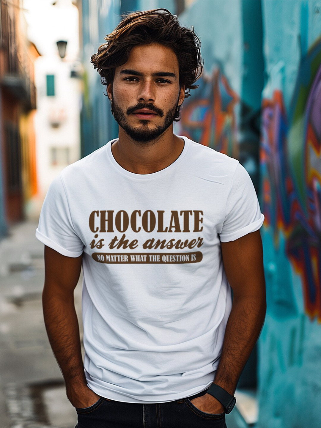 

MOD ECRU Round Neck Printed Cotton T-shirt, White