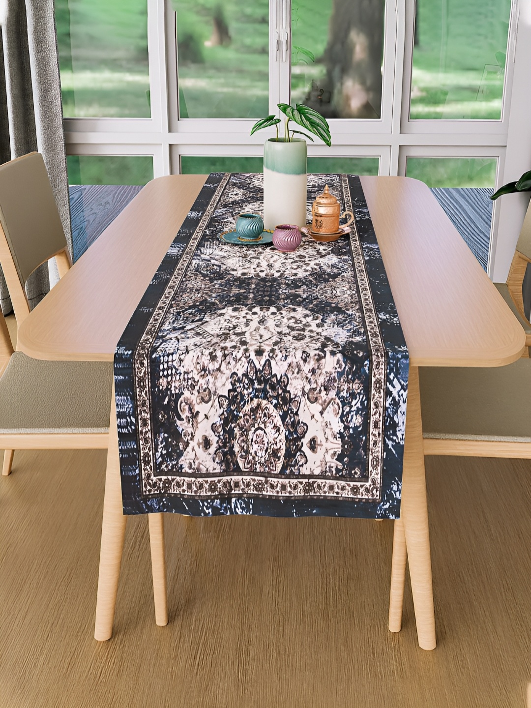 

Kuber Industries Blue & White Printed Table Runner