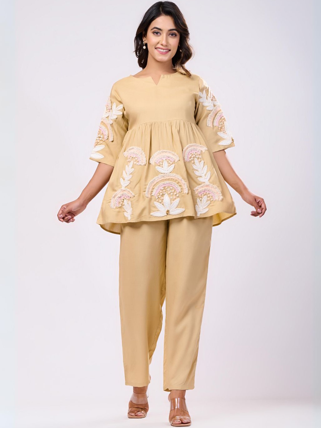 

Zolo Label Embroidered Tunic and Trouser, Beige