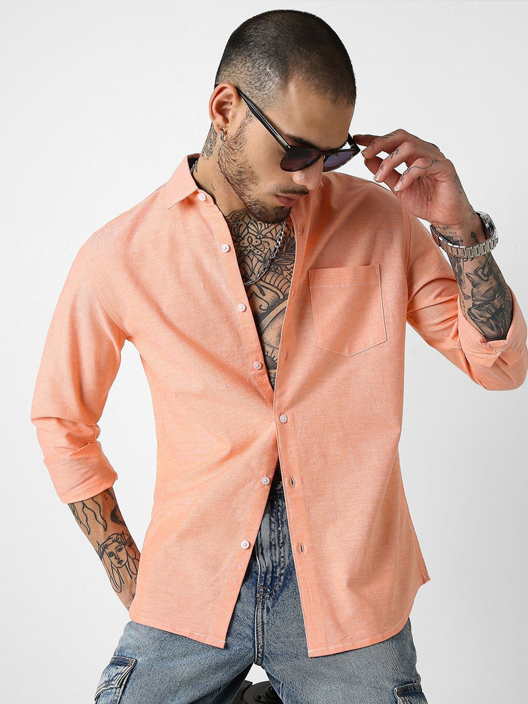 

VASTRADO Classic Slim Fit Spread Collar Long Sleeves Cotton Casual Shirt, Coral