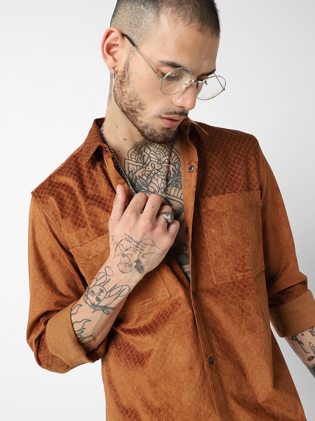 

VASTRADO Classic Slim Fit Cotton Printed Casual Shirt, Brown