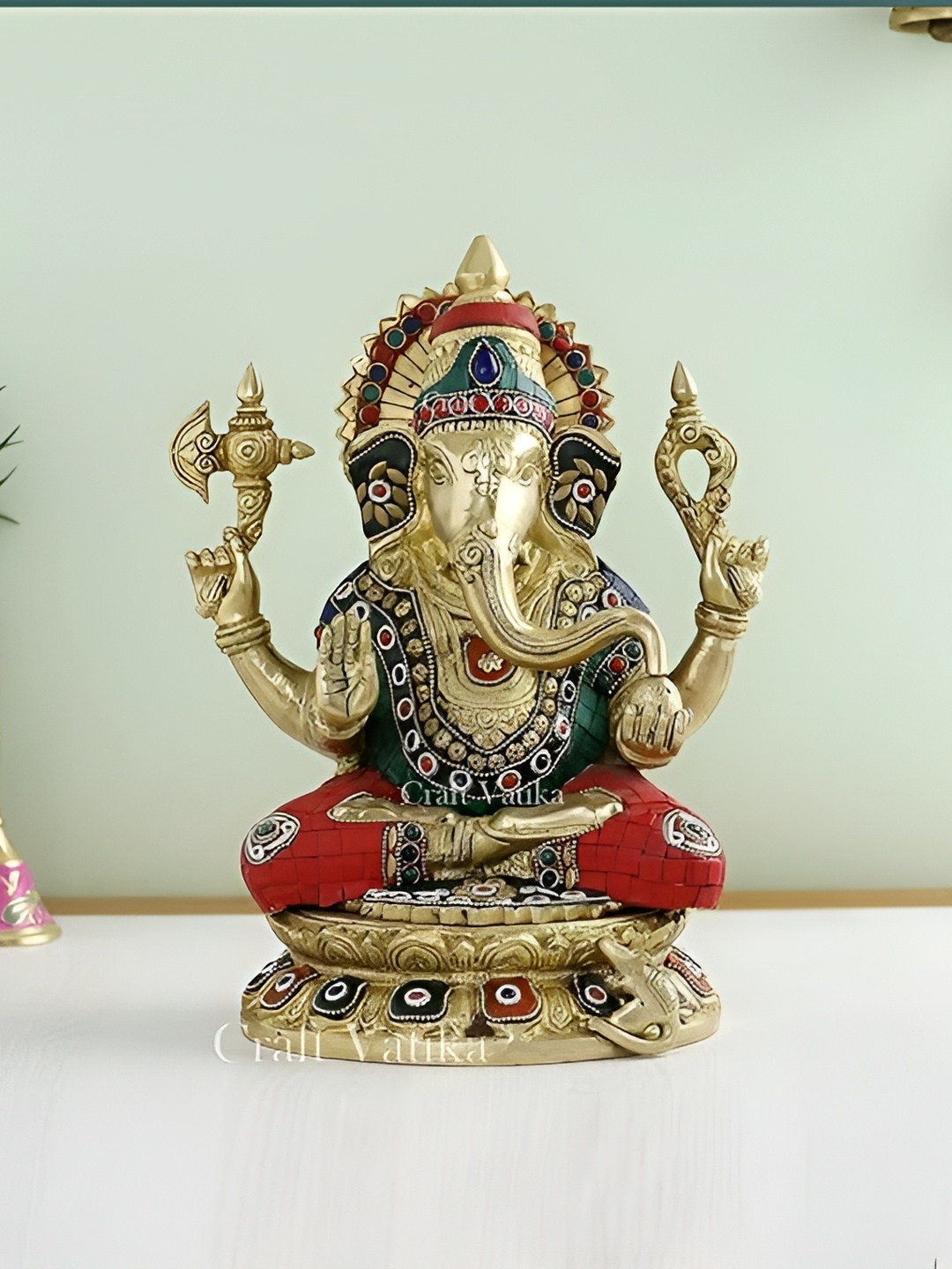 

Aura Gold-Toned Brass Ganesh Idol Showpiece