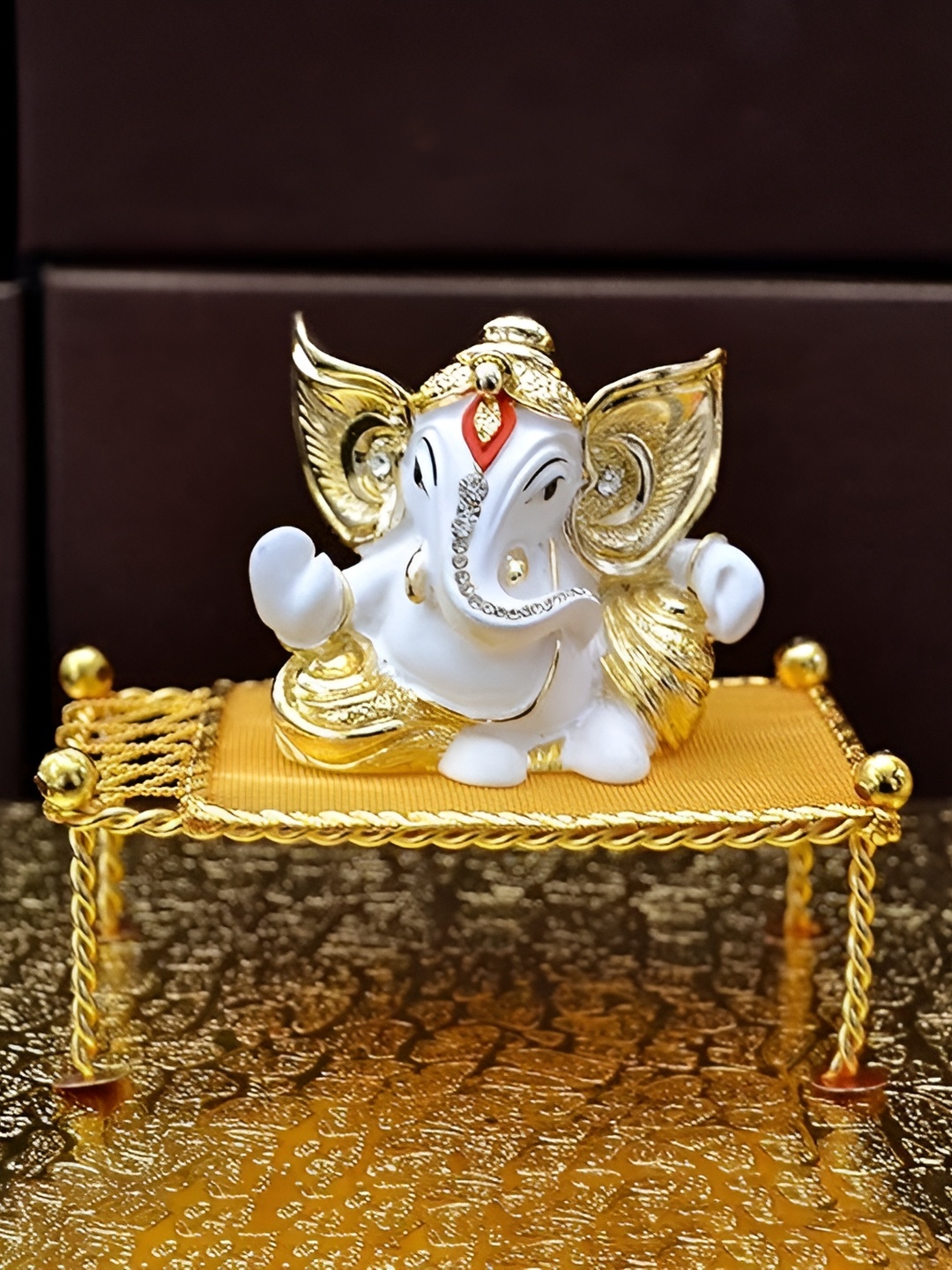 

Aura Gold-Plated & White Religious Idol Ganesh Showpiece