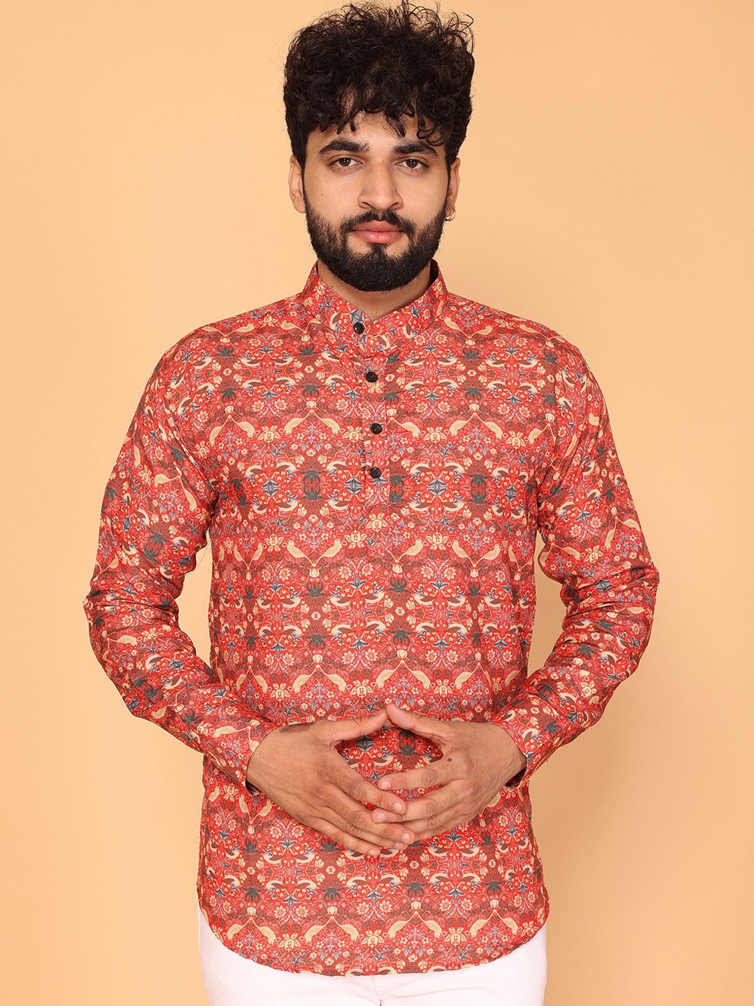 

Fashion FRICKS Abstract Printed Mandarin Collar Curved Straight Kurta, Multi