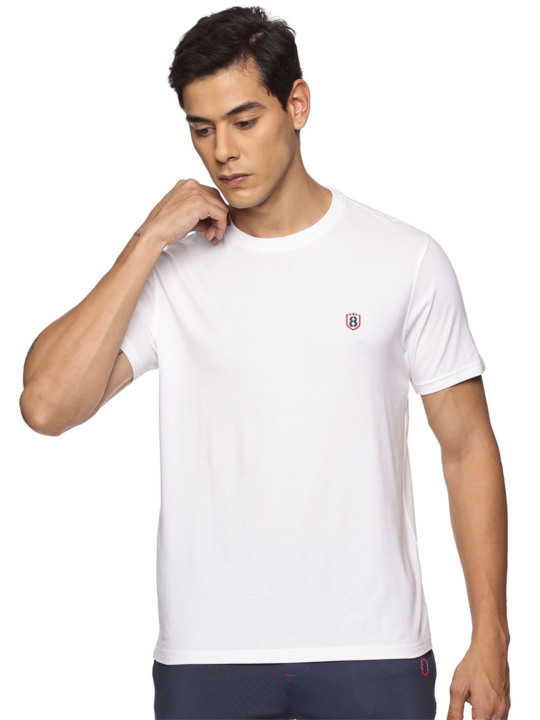 

Domin8 Men Round Neck Bamboo Cotton T Shirt, White