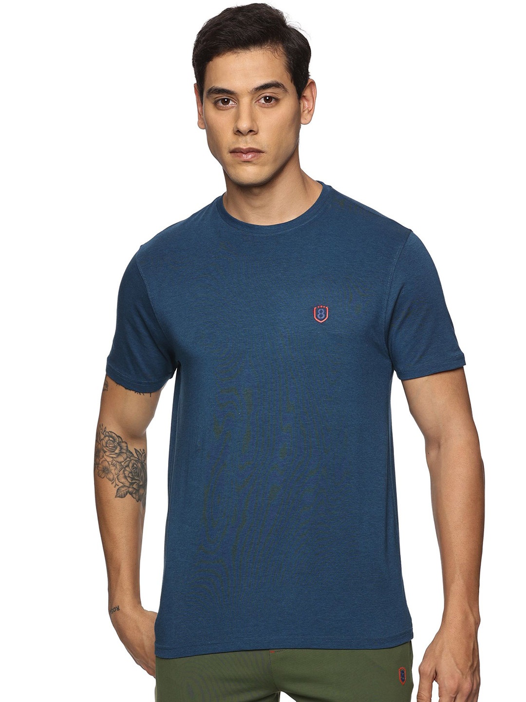 

Domin8 Men Round Neck Bamboo Cotton T Shirt, Blue