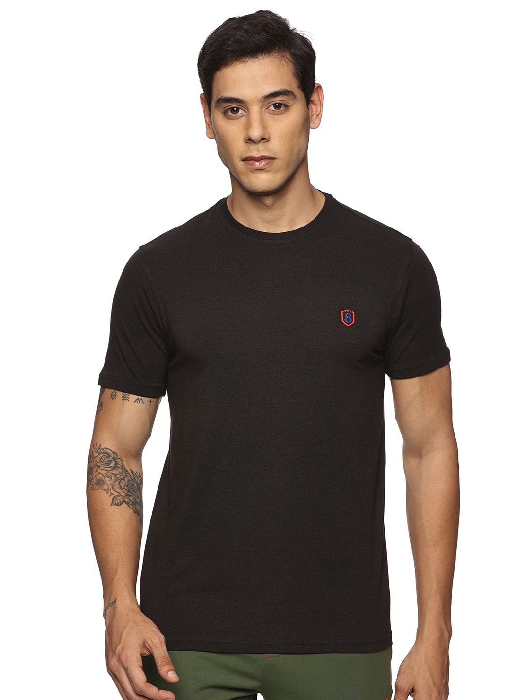 

DOMIN8 Men Round Neck Bamboo Cotton T Shirt, Black