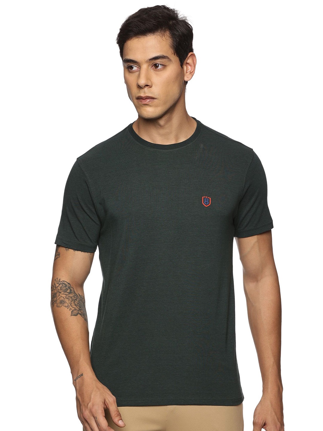 

Domin8 Men Round Neck Bamboo Cotton T Shirt, Green
