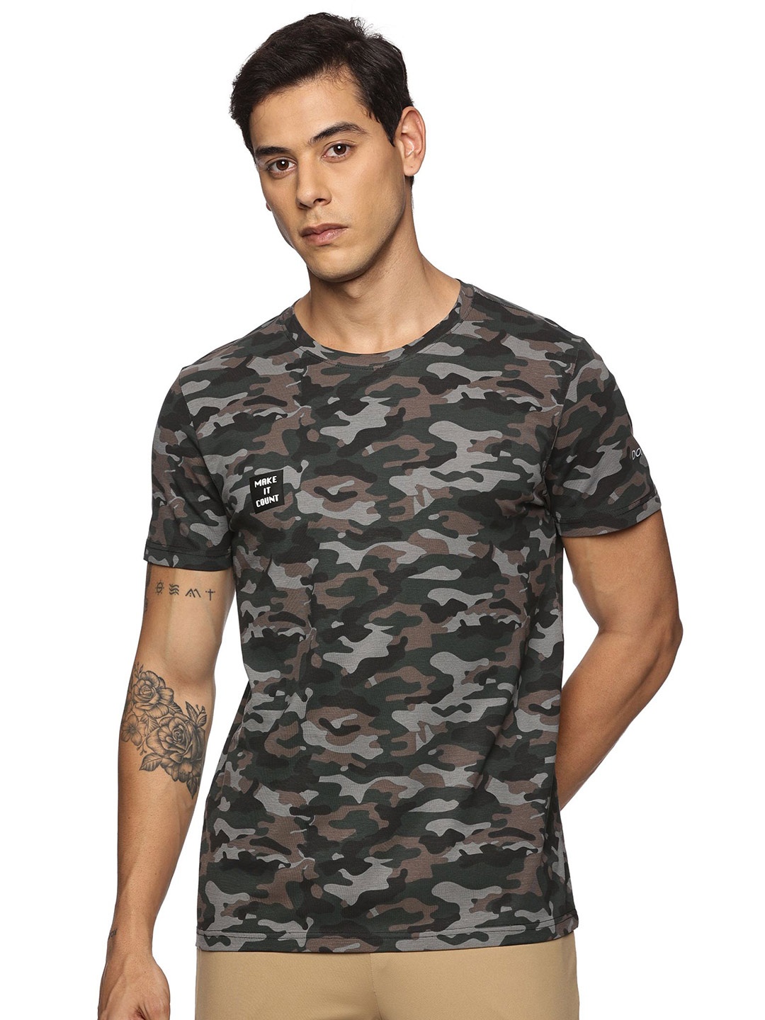 

DOMIN8 Regular Fit Camouflage Sports T-Shirt, Green