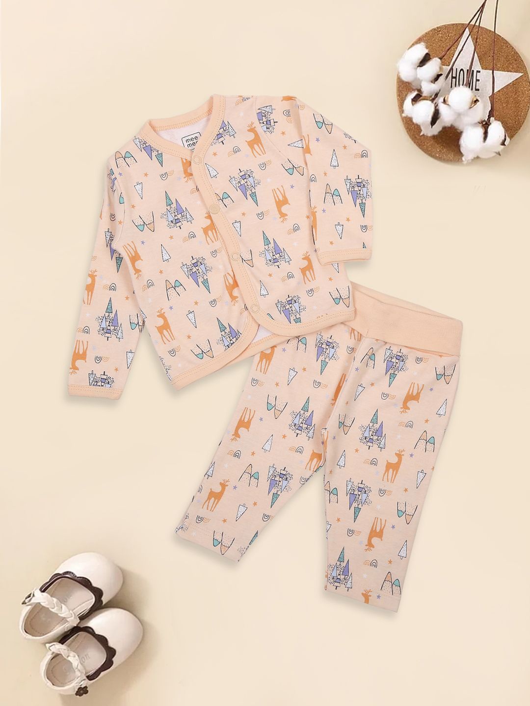 

MeeMee Boys Printed Pure Cotton Night suit, Peach