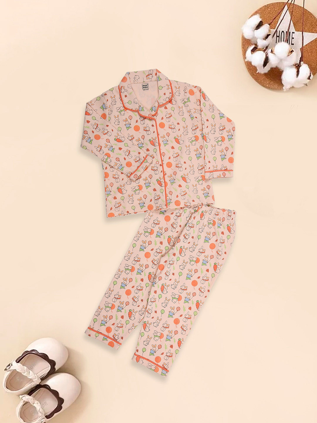 

MeeMee Boys Printed Pure Cotton Night suit, Peach