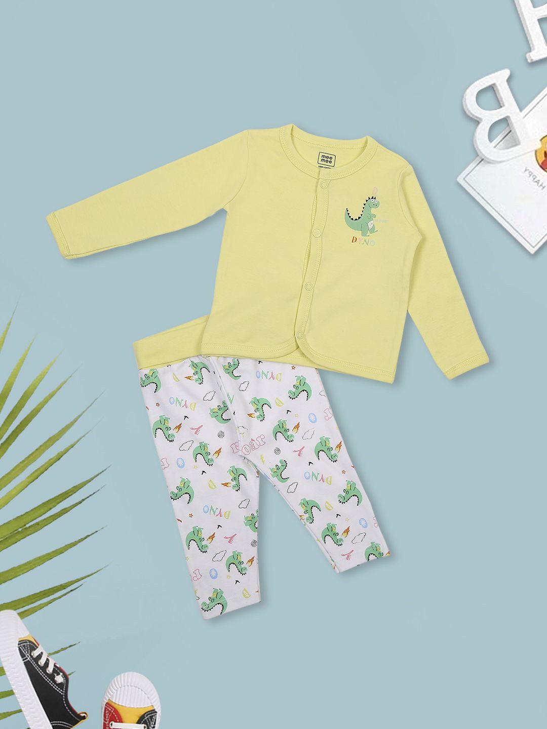 

MeeMee Boys Printed Pure Cotton Night suit, Lime green