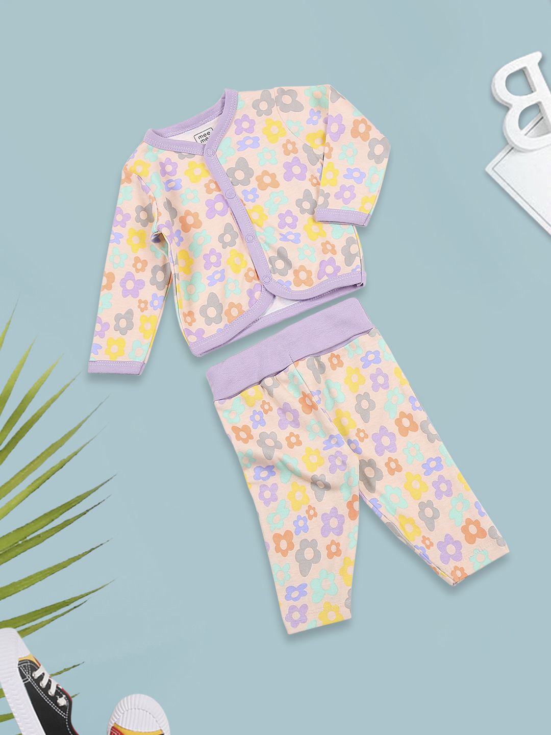 

MeeMee Boys Printed Pure Cotton Night suit, Peach