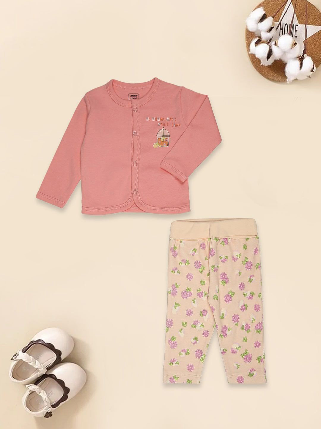 

MeeMee Infants Boys Conversational Printed Pure Cotton Night suit, Peach