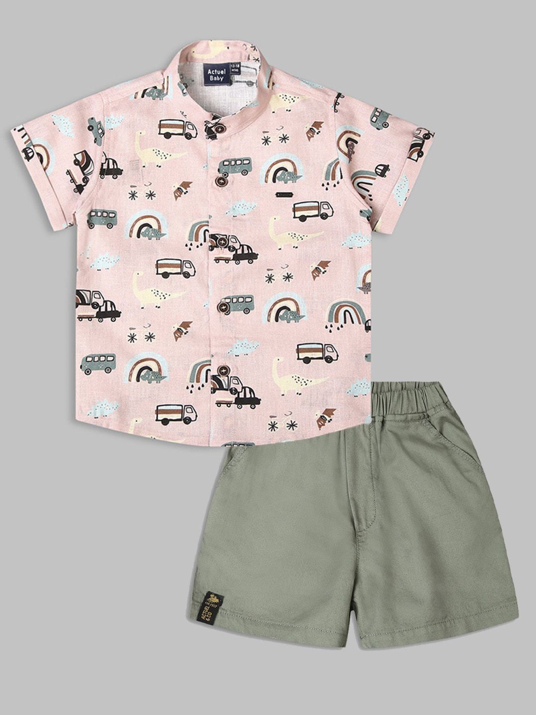 

Actuel Boys Printed Pure Cotton Shirt with Shorts, Peach