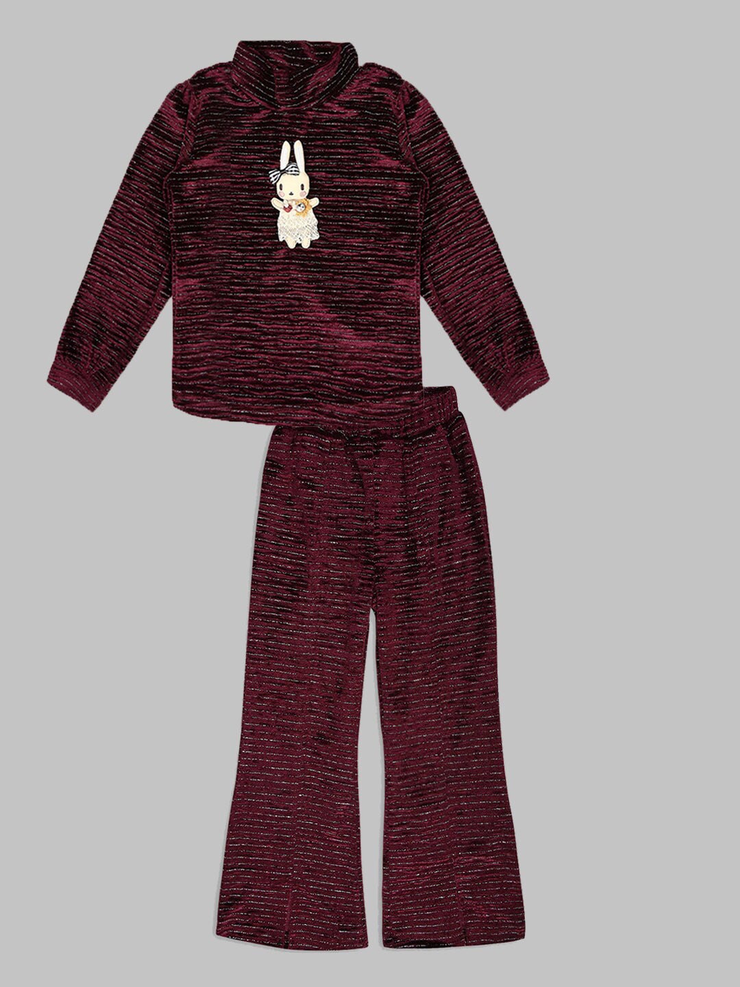 

Actuel Girls Self Design High Neck Top with Trousers, Maroon