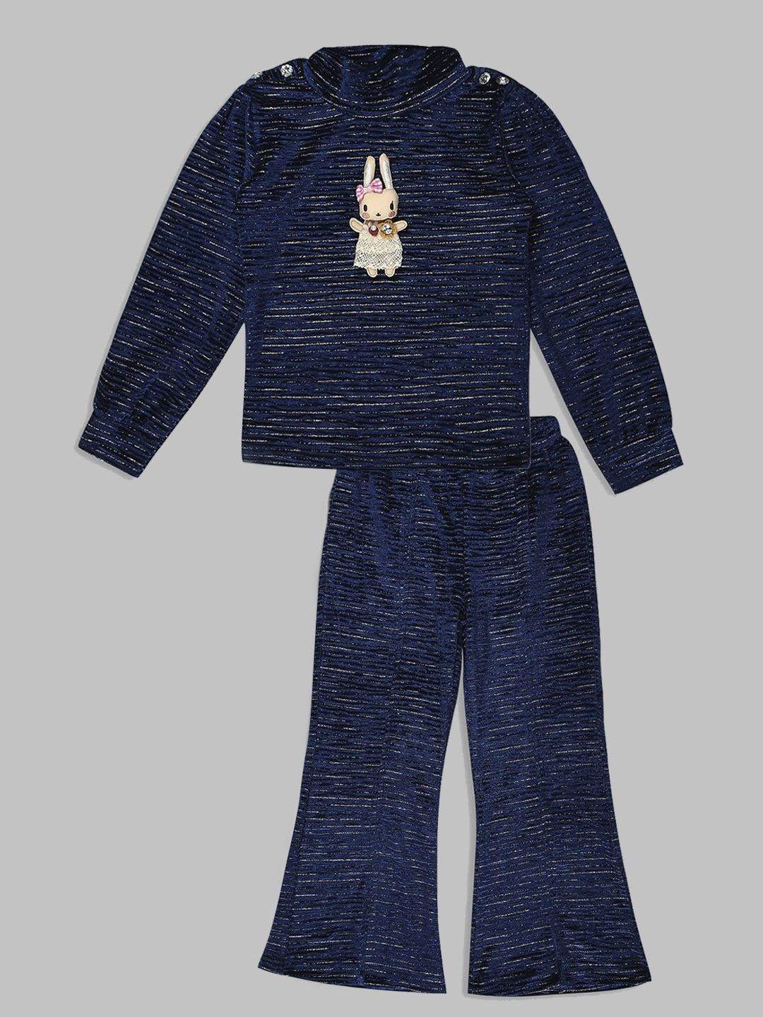 

Actuel Girls High Neck Self Design Top with Trousers, Navy blue