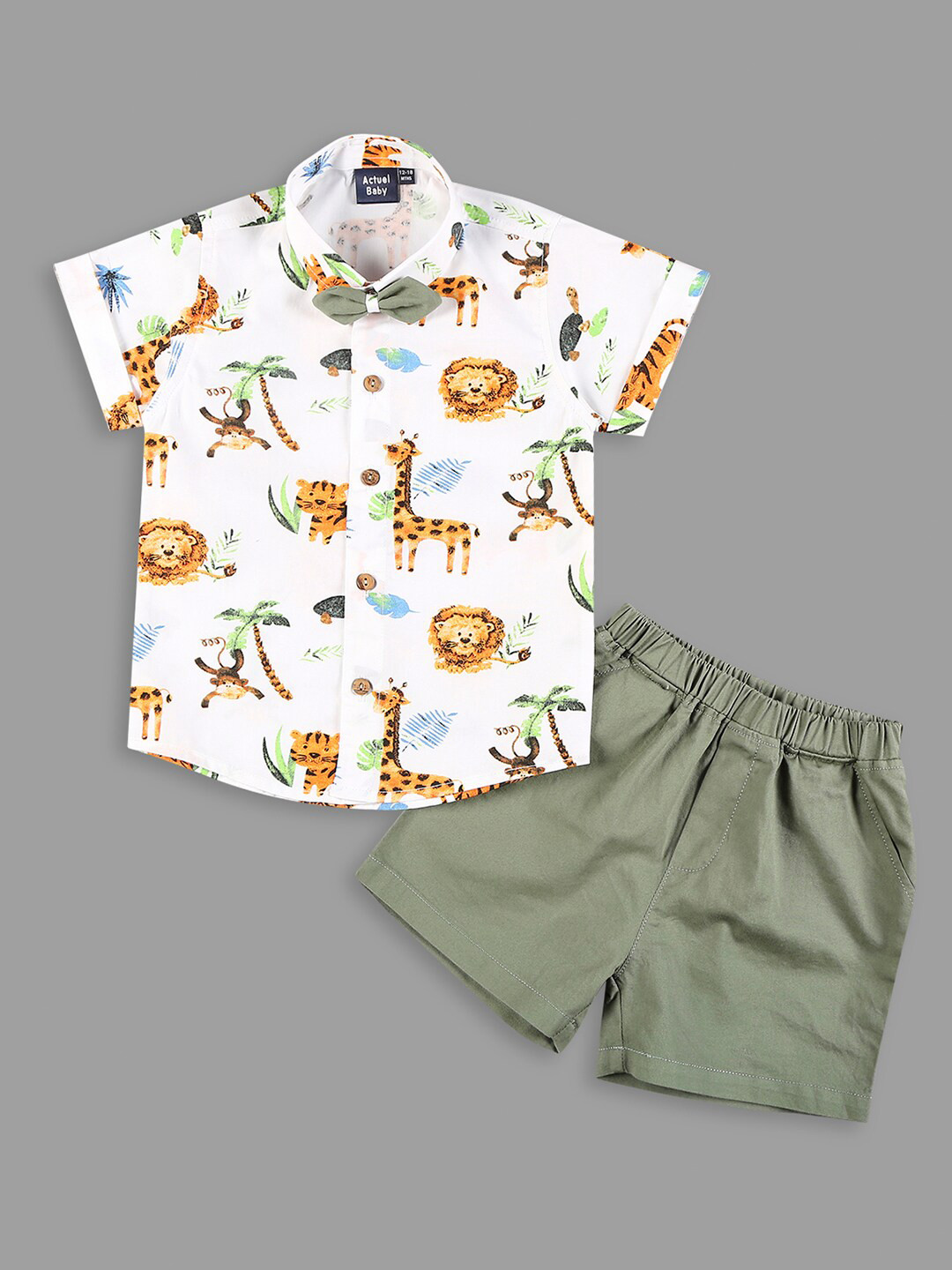 

Actuel Boys Printed Pure Cotton Shirt with Shorts, White
