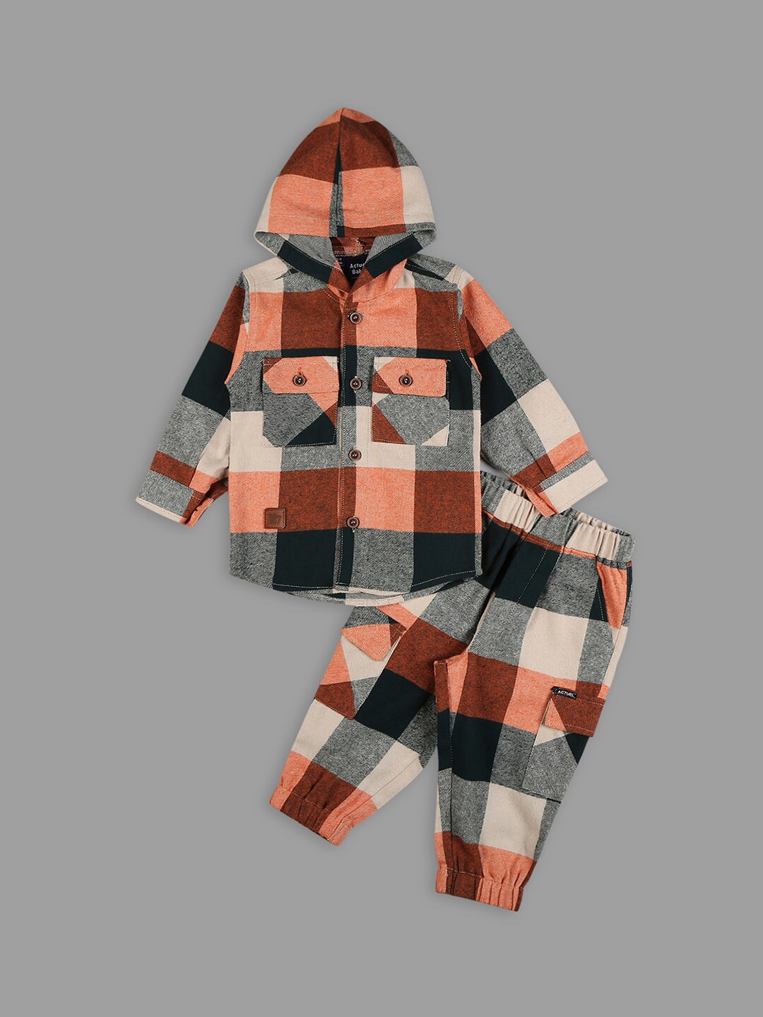 

Actuel Boys Checked Pure Cotton Shirt with Trousers, Orange